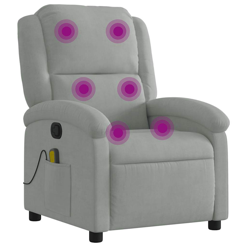 vidaXL Massagestoel lichtgrijs fluweel