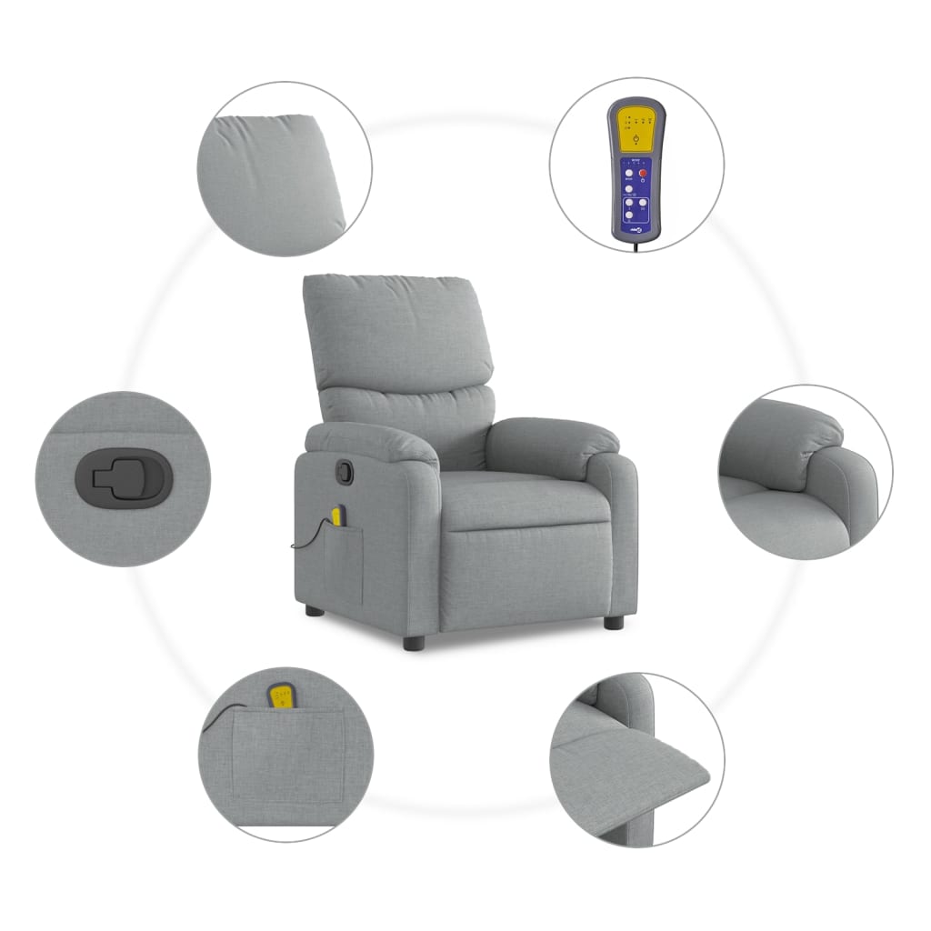 vidaXL Massagestoel met lichtgrijze stof