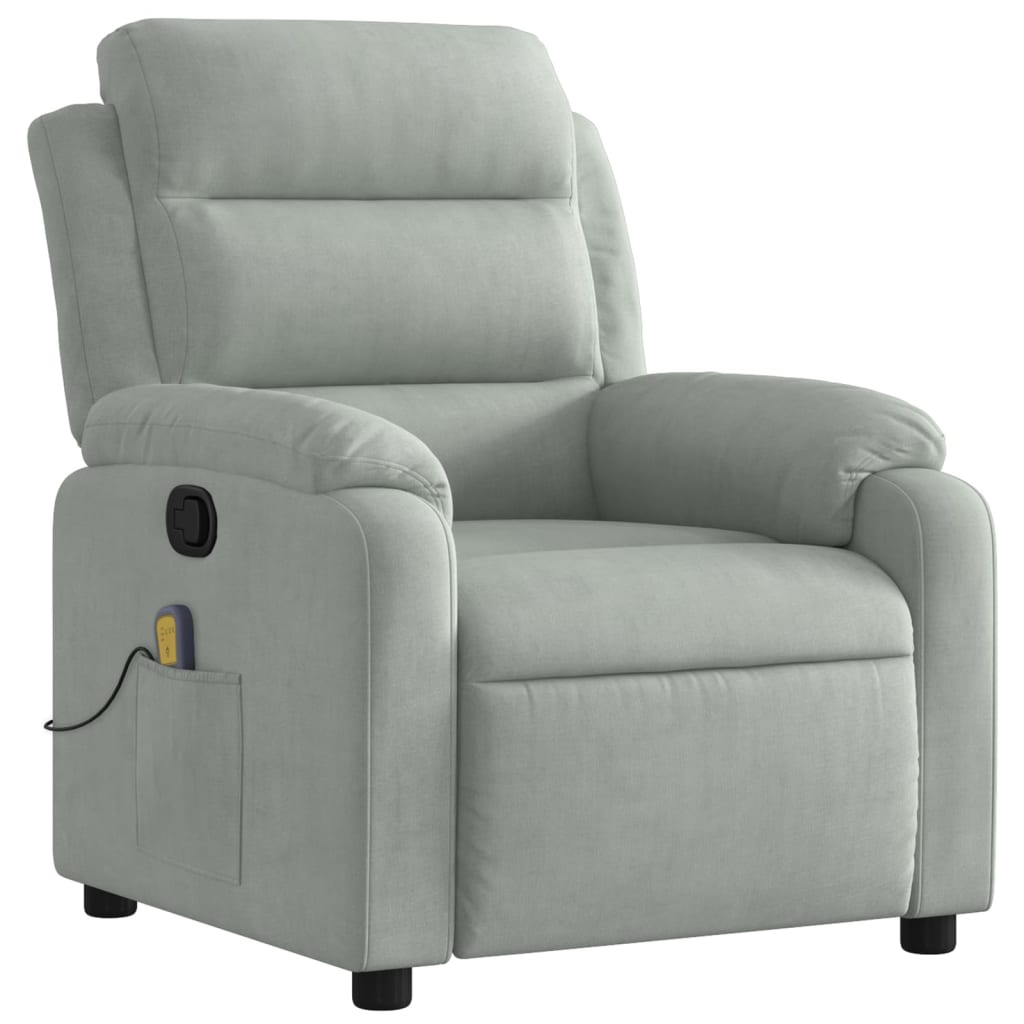 vidaXL Massagestoel lichtgrijs fluweel