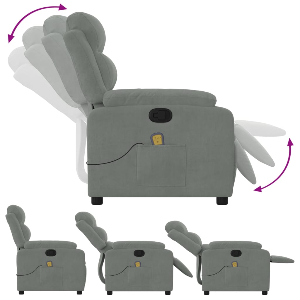 vidaXL Massagestoel lichtgrijs fluweel