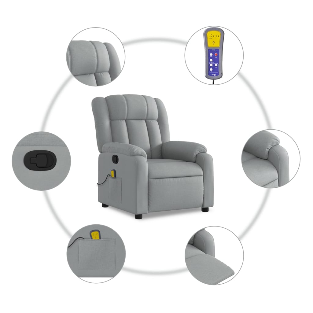vidaXL Massagestoel met lichtgrijze stof