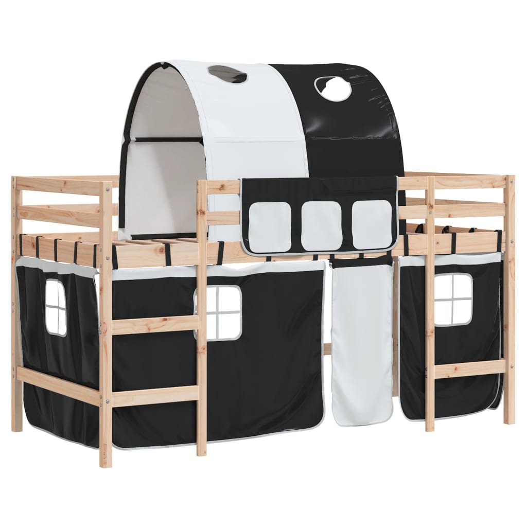 vidaXL Kids' Loft Bed with Tunnel 80x200 cm Pine Wood White and Black