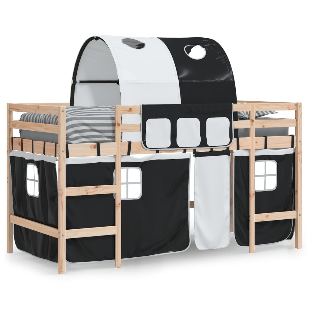 vidaXL Kids' Loft Bed with Tunnel 80x200 cm Pine Wood White and Black