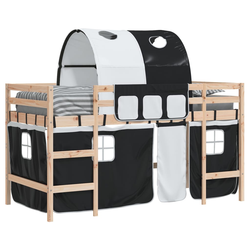 vidaXL Kids' Loft Bed with Tunnel 80x200 cm Pine Wood White and Black