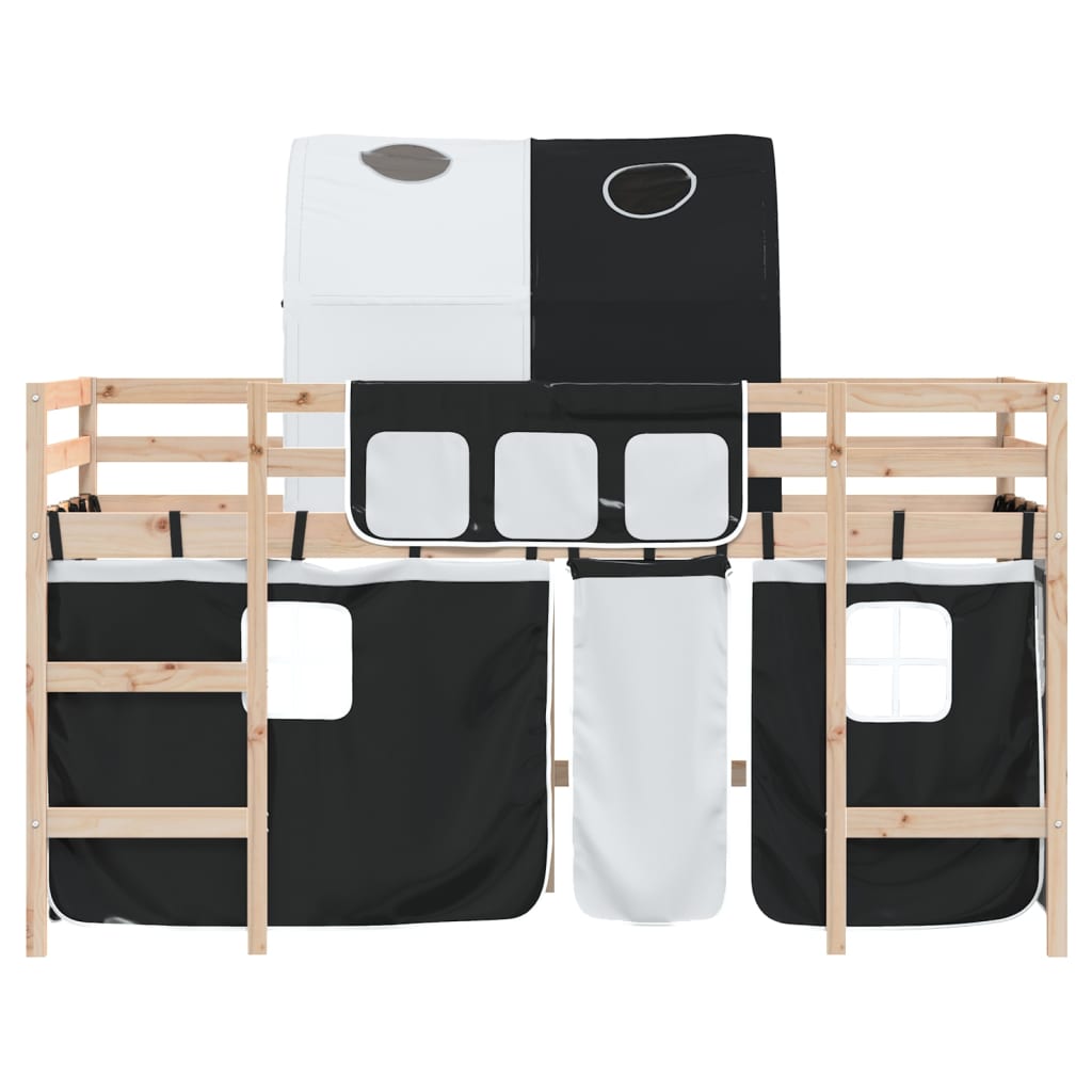 vidaXL Kids' Loft Bed with Tunnel 80x200 cm Pine Wood White and Black
