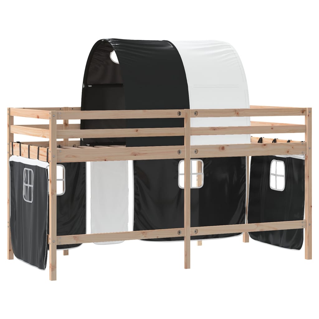vidaXL Kids' Loft Bed with Tunnel 80x200 cm Pine Wood White and Black