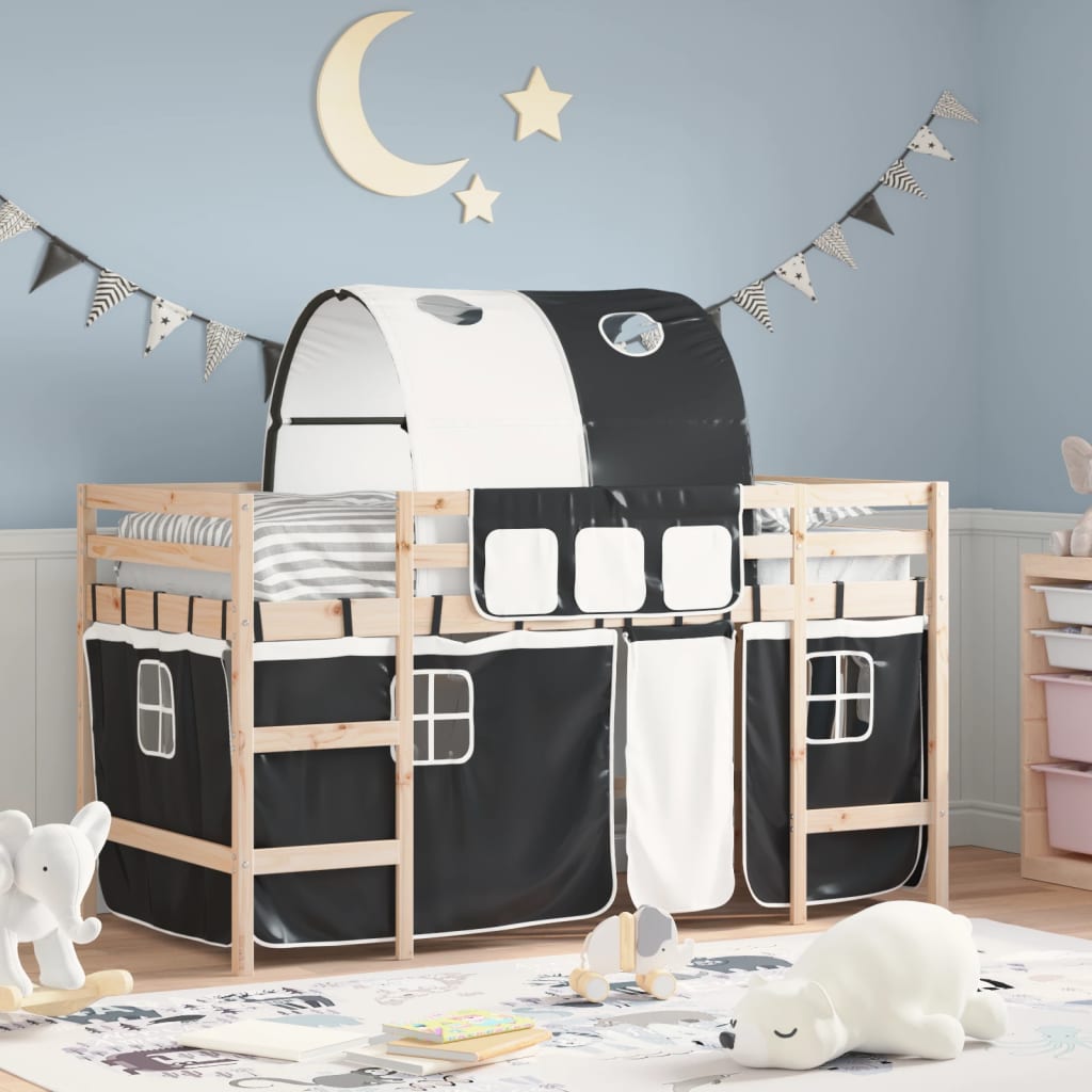 vidaXL Kids' Loft Bed with Tunnel 80x200 cm Pine Wood White and Black