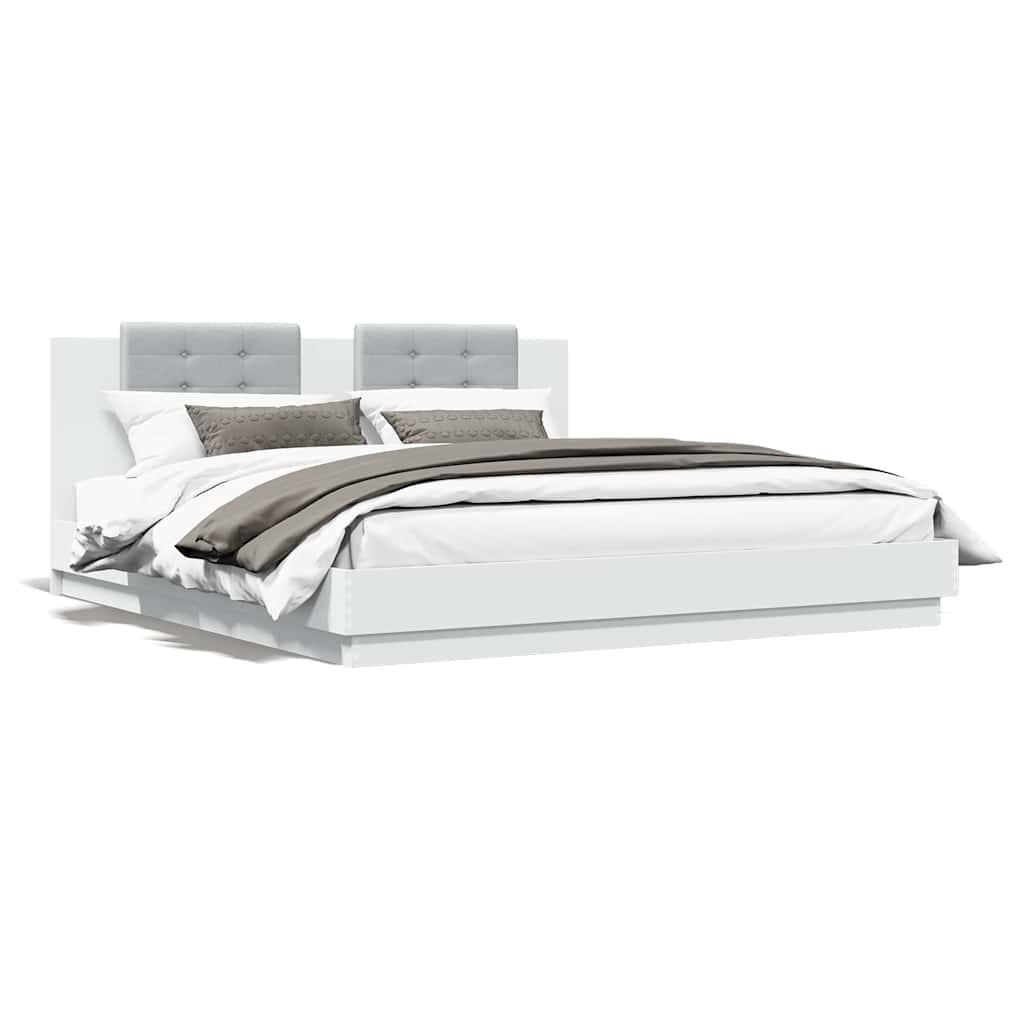 vidaXL Bedframe met hoofdeinde bewerkt hout wit 200x200 cm