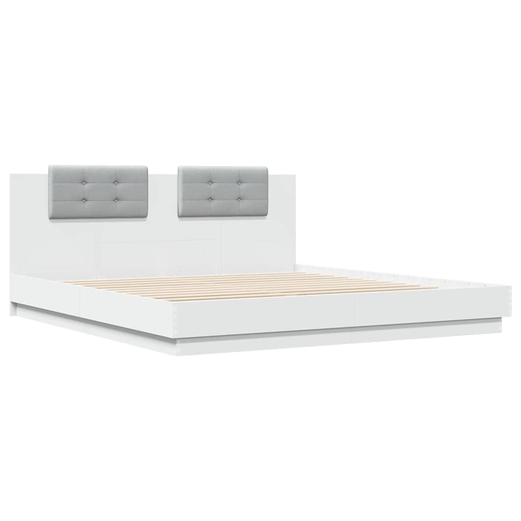 vidaXL Bedframe met hoofdeinde bewerkt hout wit 200x200 cm