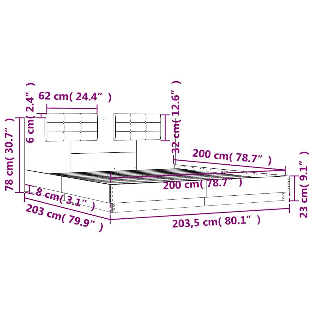 vidaXL Bedframe met hoofdeinde bewerkt hout wit 200x200 cm