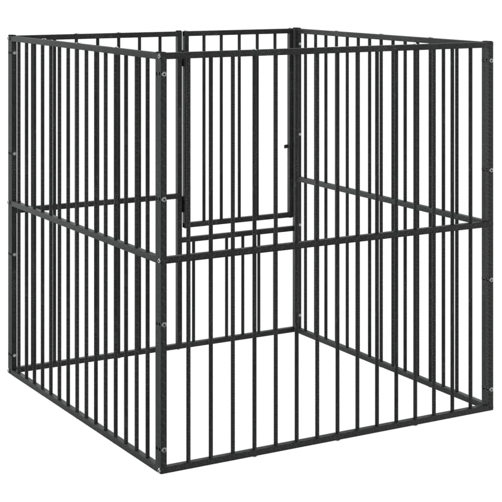 vidaXL Dog Kennel 4 Panels Powder-Coated Steel Black