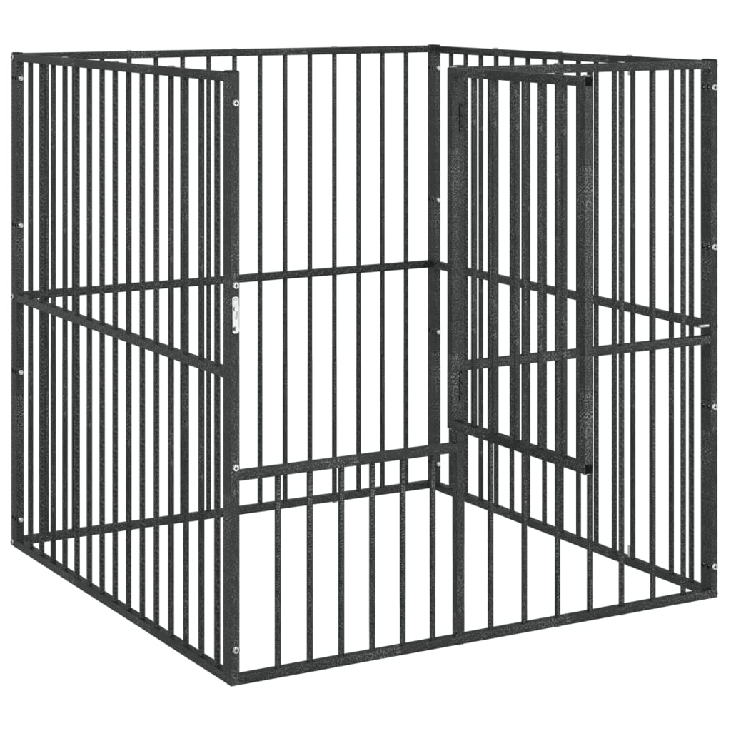 vidaXL Dog Kennel 4 Panels Powder-Coated Steel Black