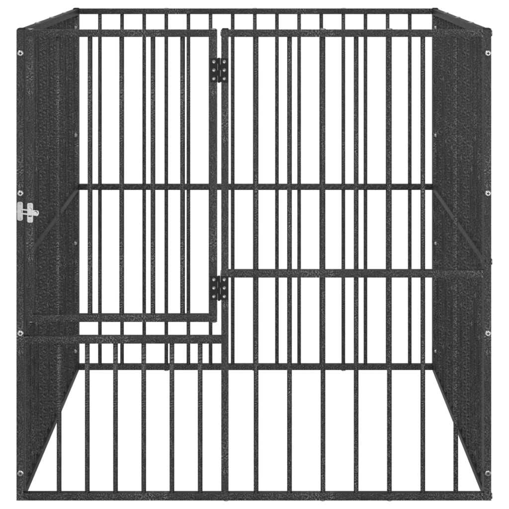 vidaXL Dog Kennel 4 Panels Powder-Coated Steel Black