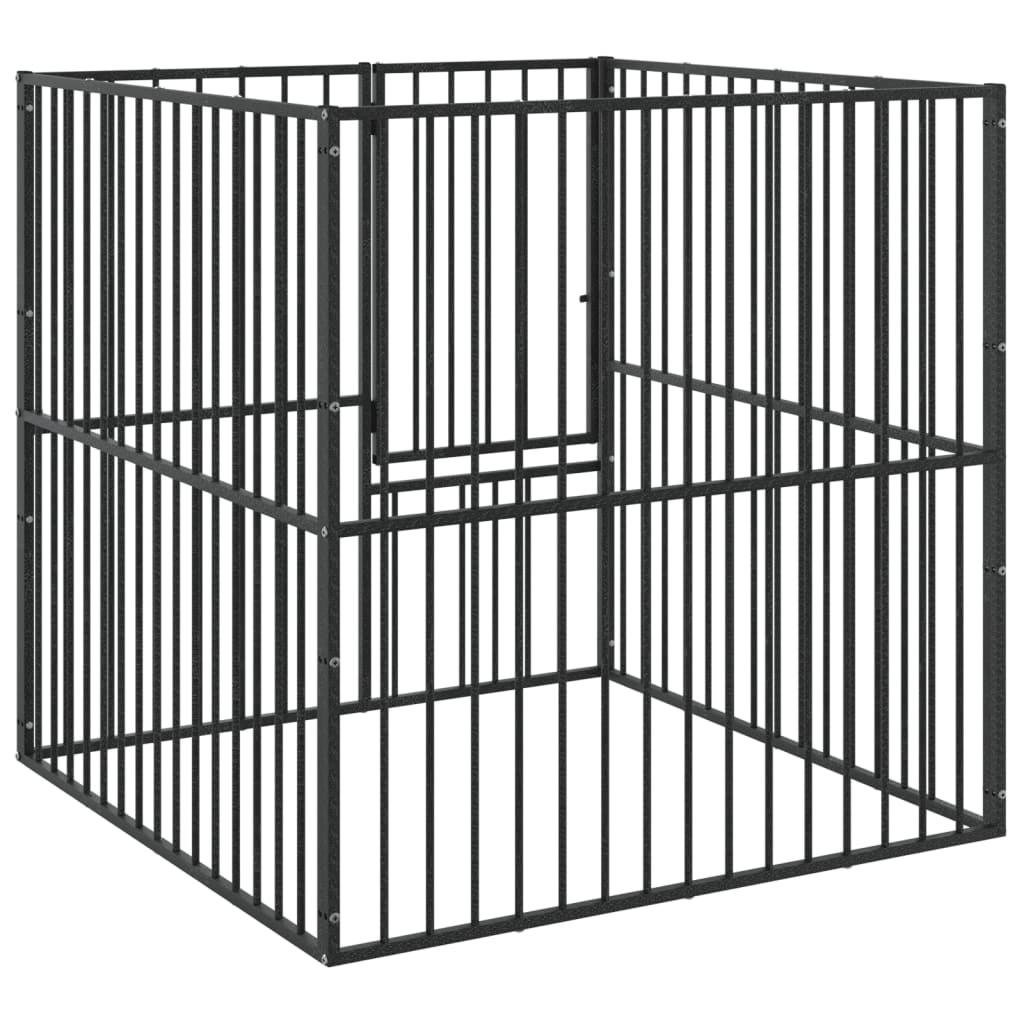 vidaXL Dog Kennel 4 Panels Powder-Coated Steel Black