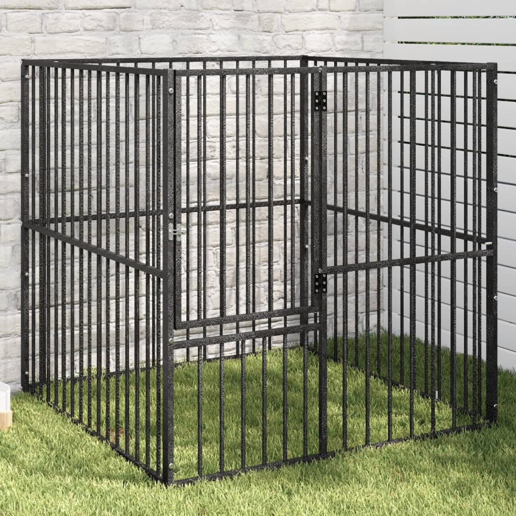 vidaXL Dog Kennel 4 Panels Powder-Coated Steel Black