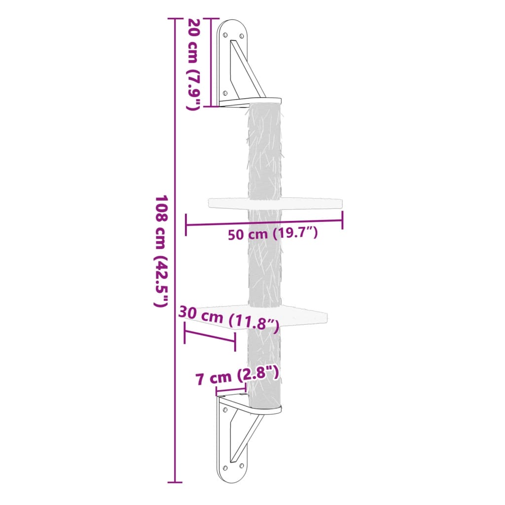 vidaXL Wall-Mounted Cat Tree with Scratching Post 108 cm Cream