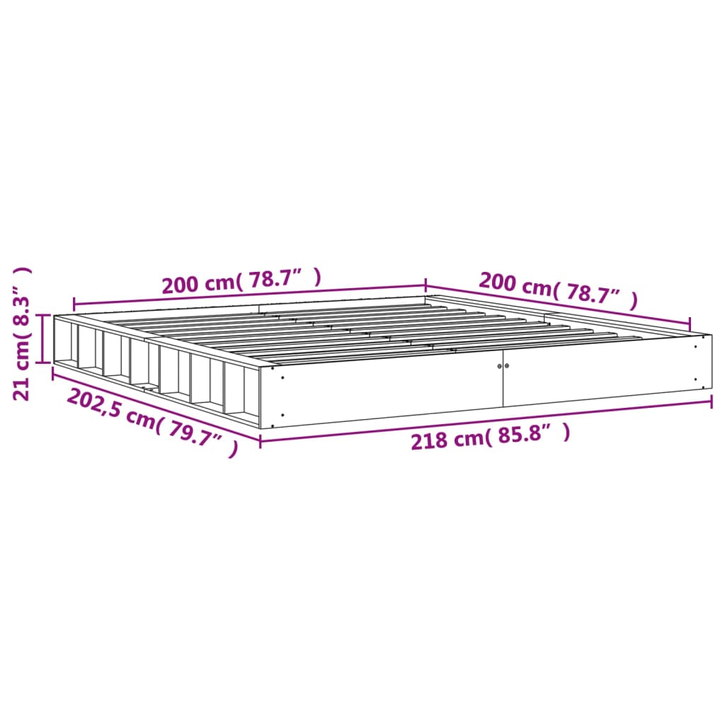 vidaXL Cadre de lit sans matelas massif vert grenenhout wasbruin 200x200 cm