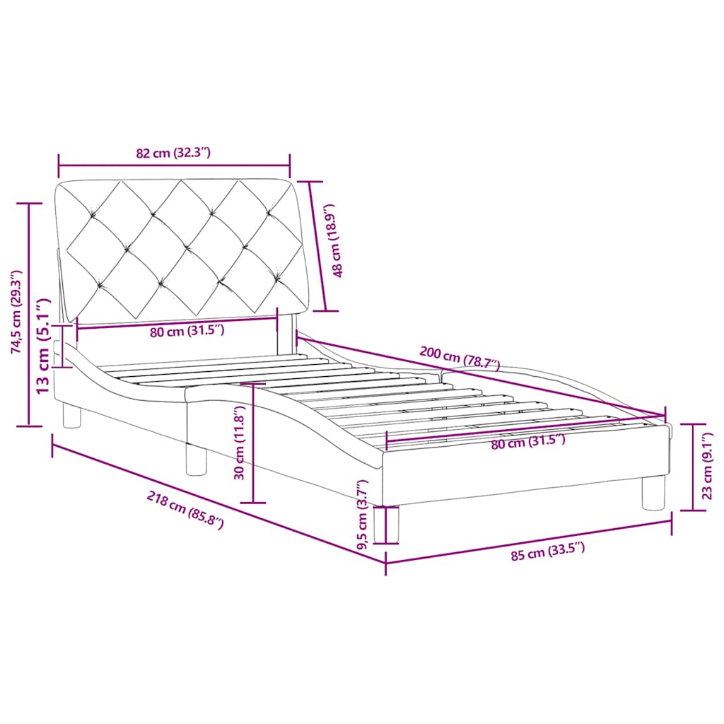 vidaXL Bed Frame without Mattress 80x200 cm Velvet Light Grey
