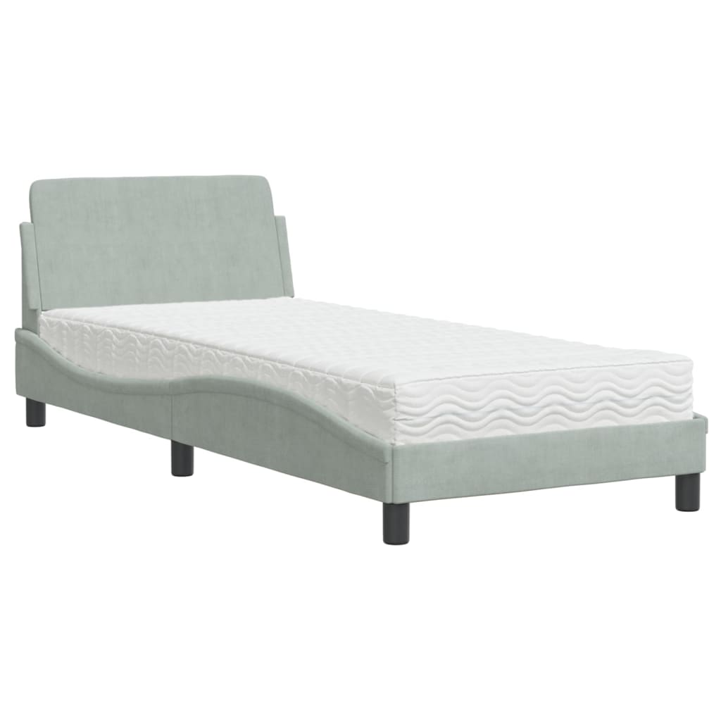 vidaXL Bed met matras "Dover" fluweel lichtgrijs 80x200 cm