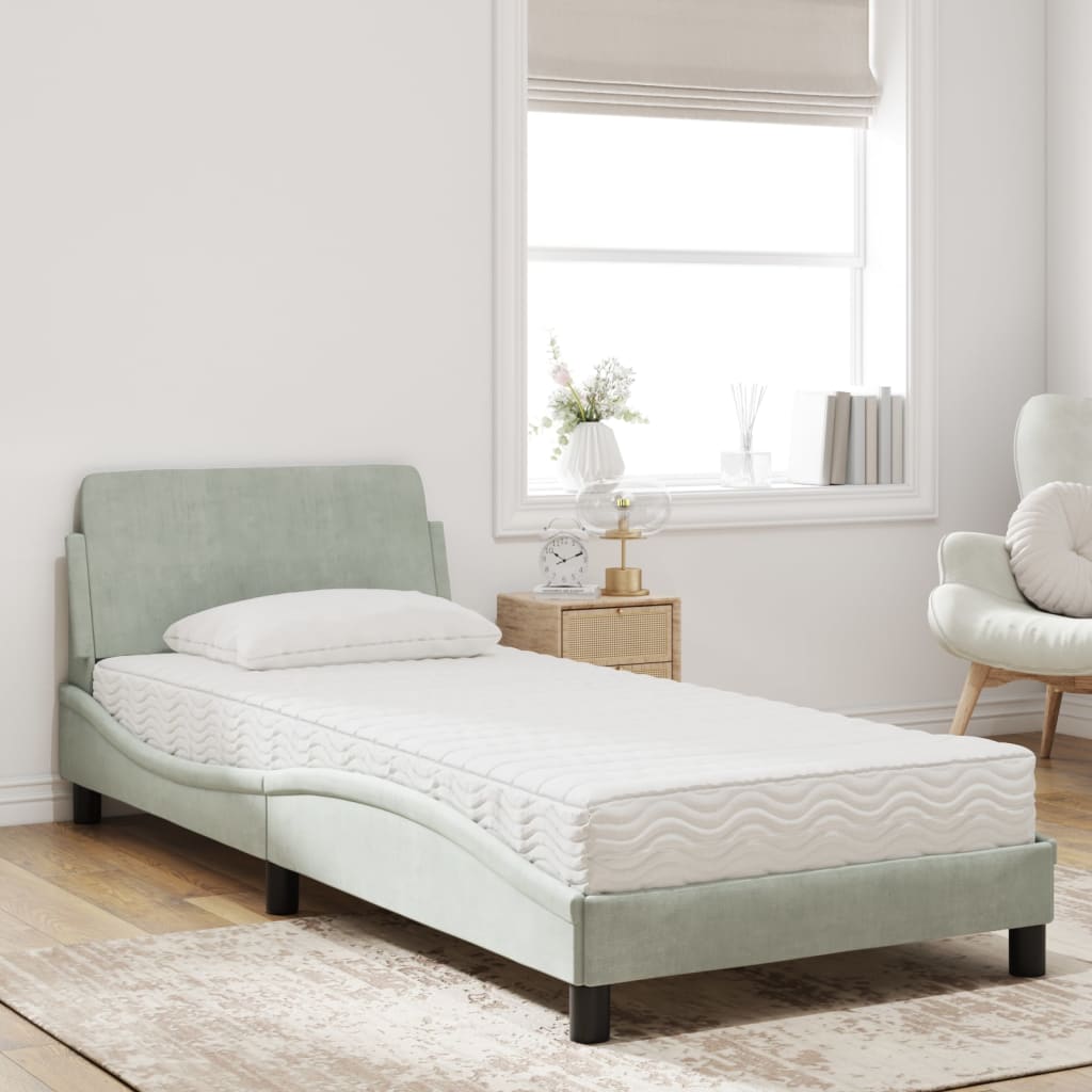 vidaXL Bed met matras "Dover" fluweel lichtgrijs 80x200 cm
