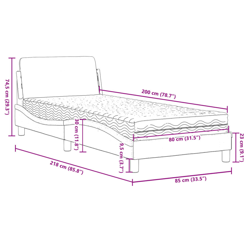 vidaXL Bed met matras "Dover" fluweel lichtgrijs 80x200 cm