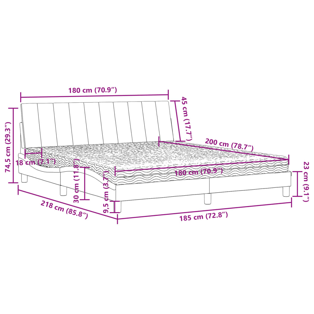 vidaXL Bed met matras "Hanko" fluweel lichtgrijs 80x200 cm
