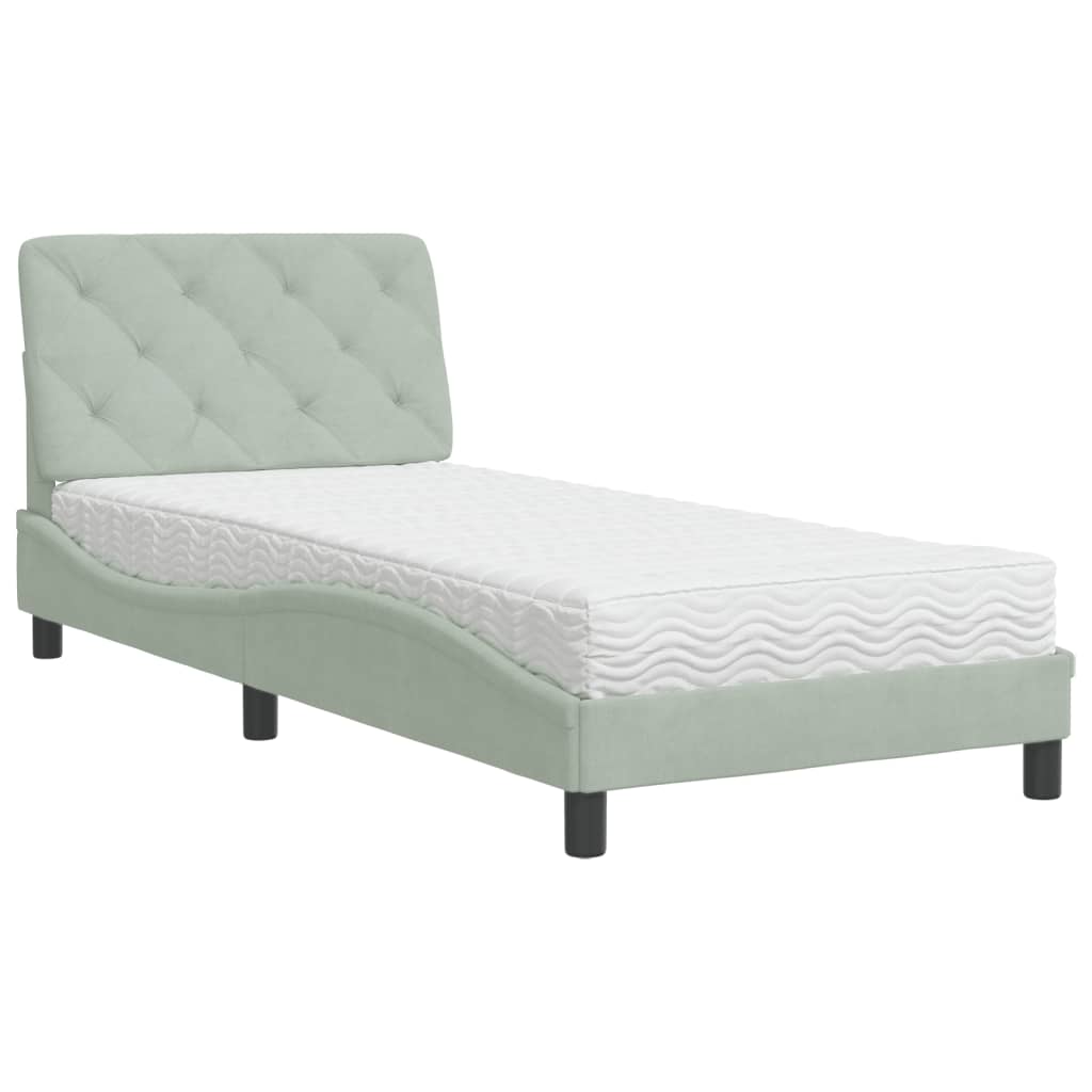 vidaXL Bed met matras fluweel lichtgrijs 80x200 cm