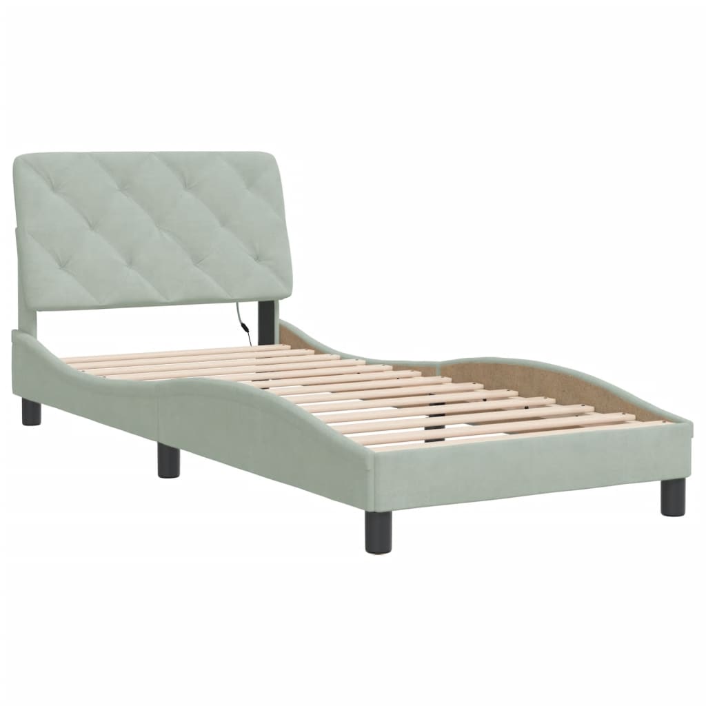 vidaXL Bedframe met LED zonder matras fluweel lichtgrijs 80x200 cm