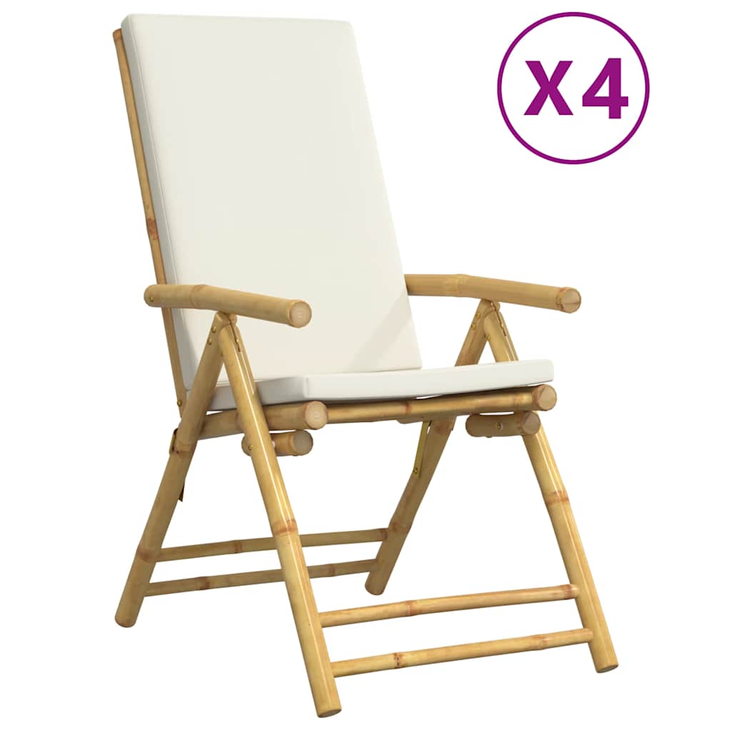 vidaXL Tuinstoelen 4 st inklapbaar met kussens bamboe crèmewit