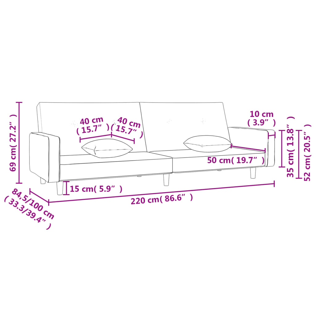 vidaXL 2-Seater Sofa Bed with 2 Cushions Fabric Light Grey