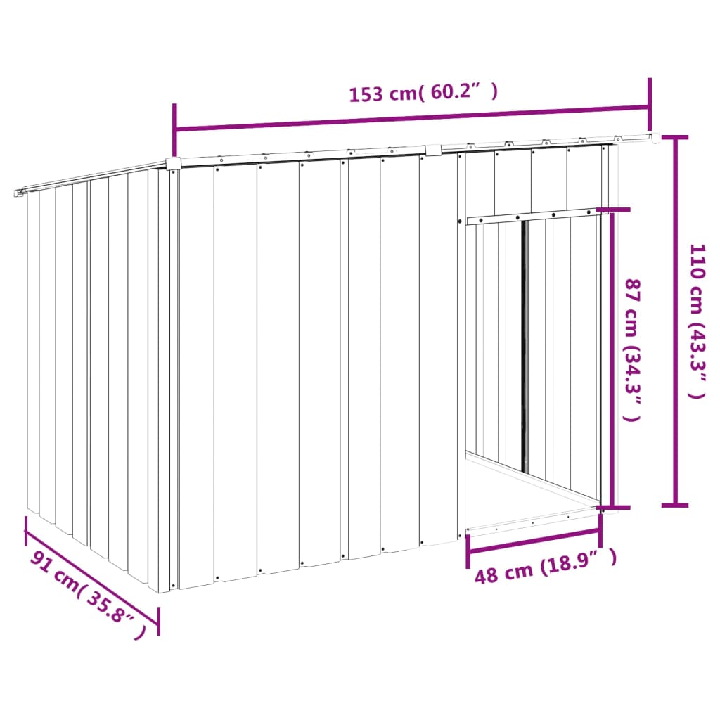 vidaXL Hondenhok met dak 153x91x110 cm staal antracietkleurig