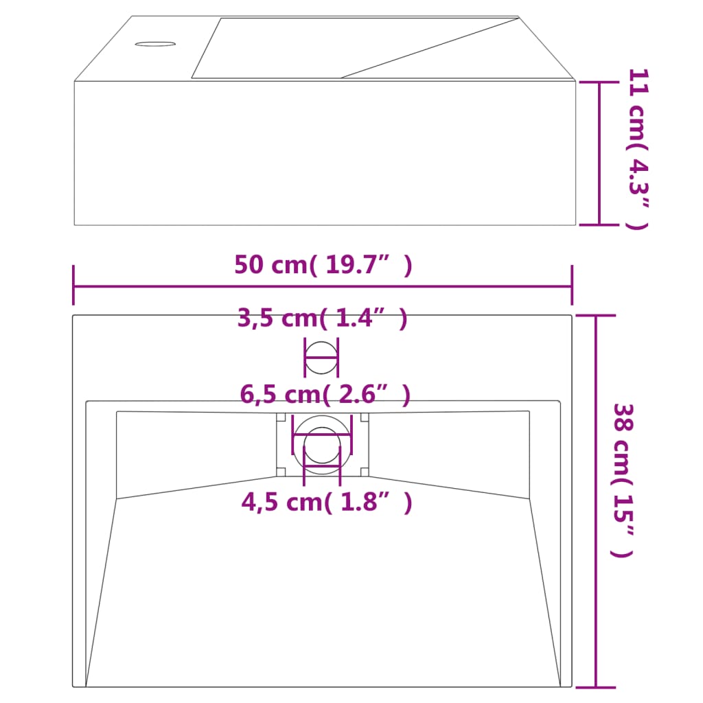 vidaXL Wastafel 50x38x11 cm gegoten mineraal/marmer matzwart