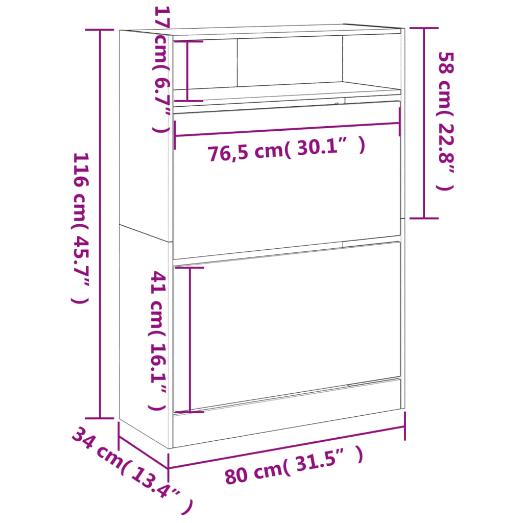 vidaXL Schoenenkast met 2 klaplades 80x34x116 cm wit
