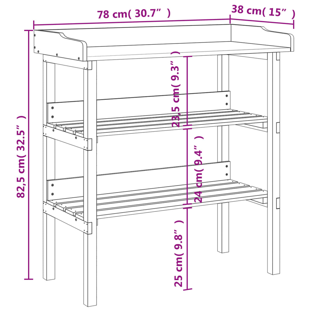 vidaXL Plantentafel met schappen 78x38x82,5 cm massief vurenhout