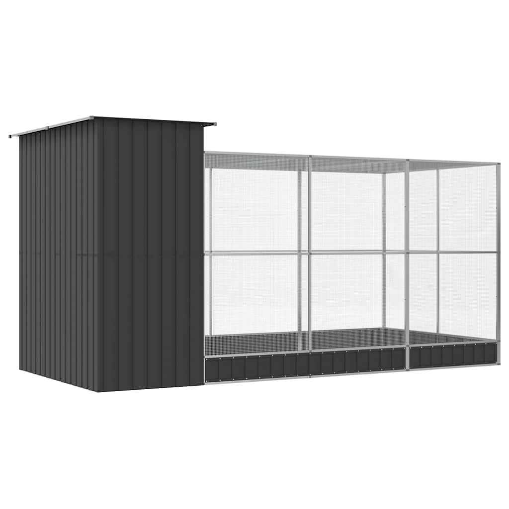 vidaXL Volière met verlengstuk zilver 416x203x216 cm staal