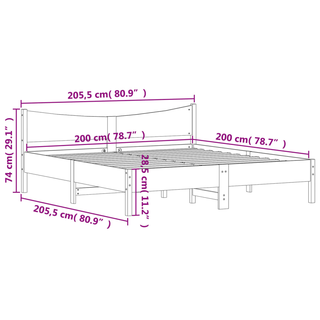 vidaXL Bedframe zonder matras massief grenenhout 200x200 cm