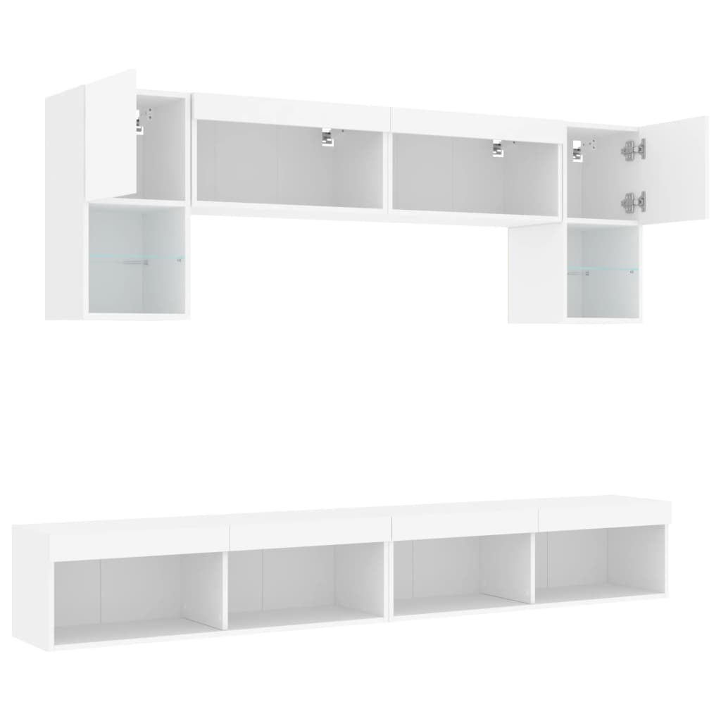 vidaXL 6-delige Tv-wandmeubelset met LED-verlichting bewerkt hout wit