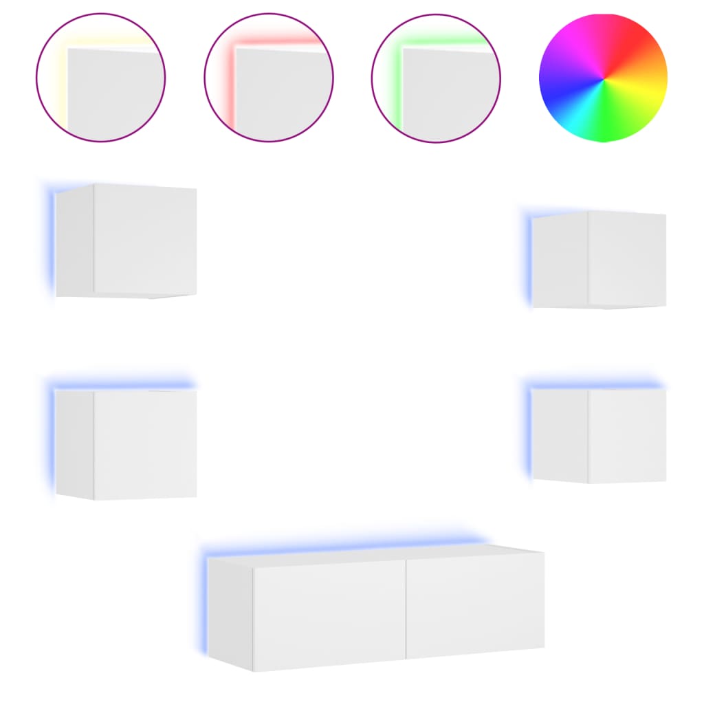 vidaXL 5-delige tv-wandmeubelset met LED-verlichting wit