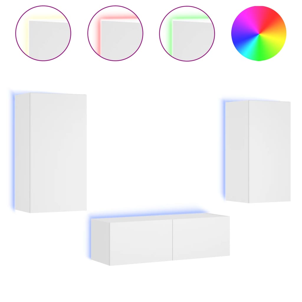 vidaXL 3-delige tv-wandmeubelset met LED-verlichting wit