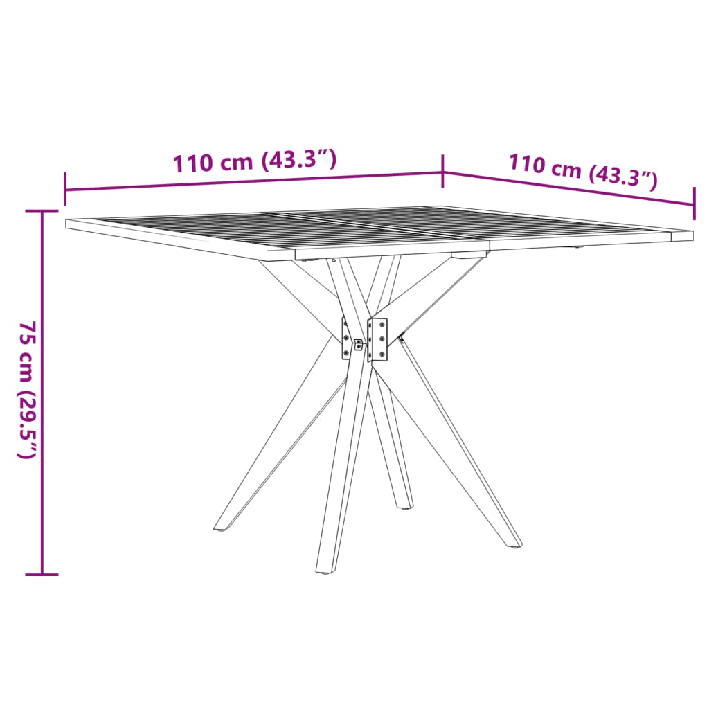 vidaXL Garden Table Square 110x110x75 cm Solid Acacia Wood