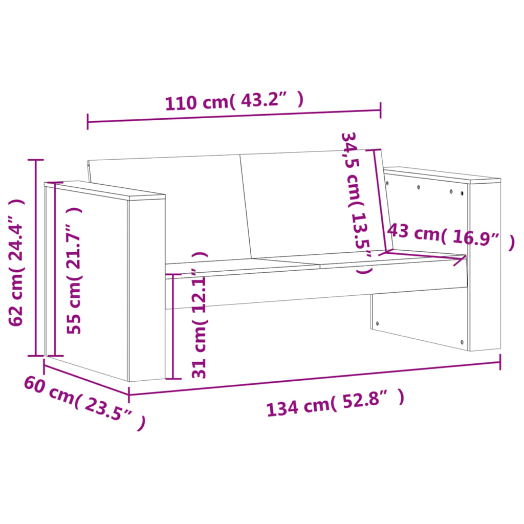 vidaXL 2-delige Loungeset massief grenenhout wit
