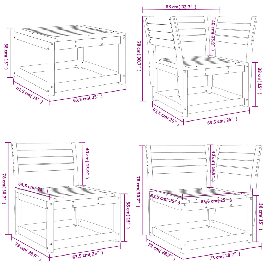 vidaXL 5-delige Loungeset massief grenenhout