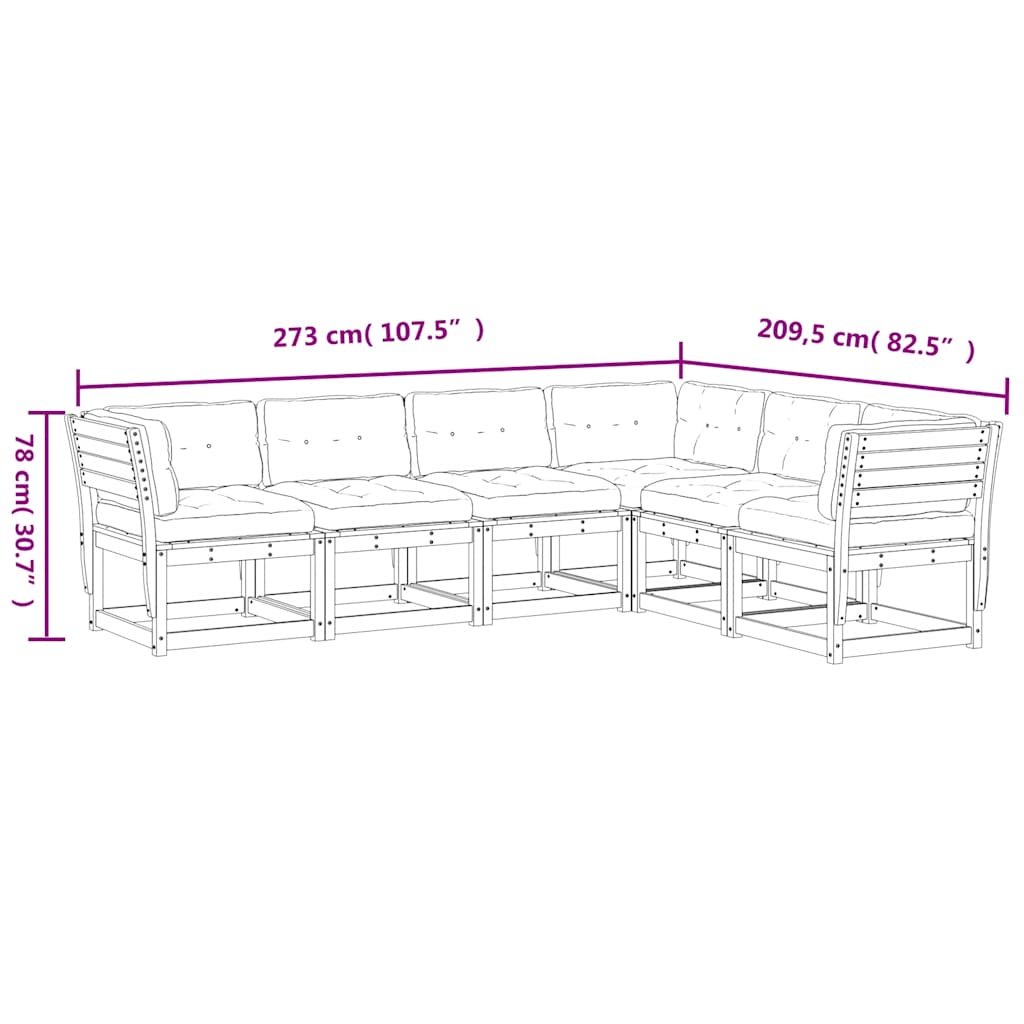 vidaXL 6-delige Loungeset met kussens massief grenenhout