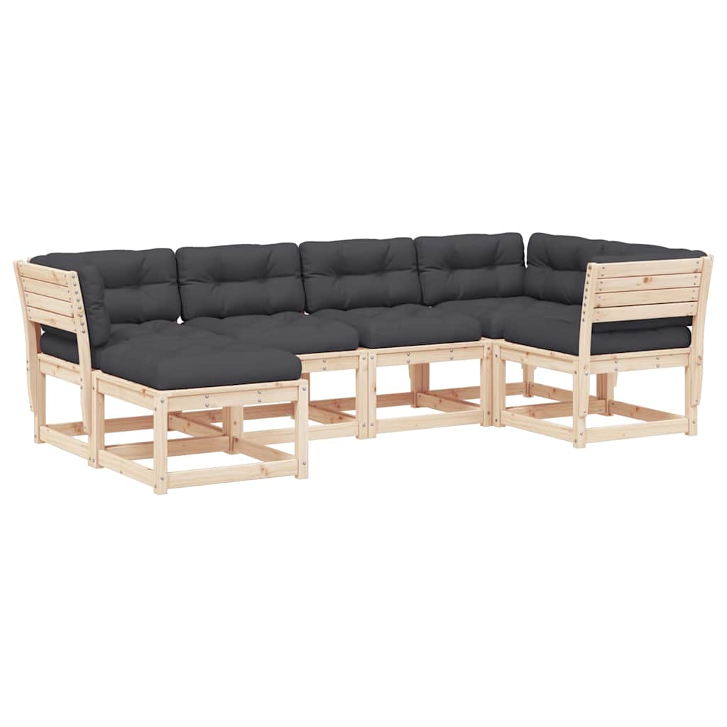 vidaXL 6-delige Loungeset met kussens massief grenenhout
