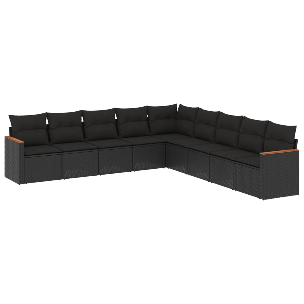 vidaXL 9-delige Loungeset met kussens poly rattan zwart