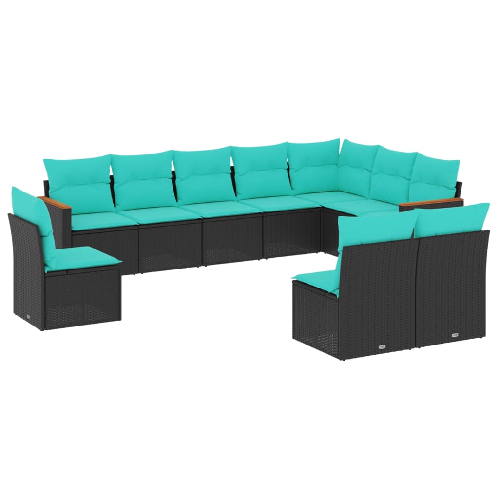 vidaXL ensemble de 10 banques de jardin avec coussins en polyrotan noir