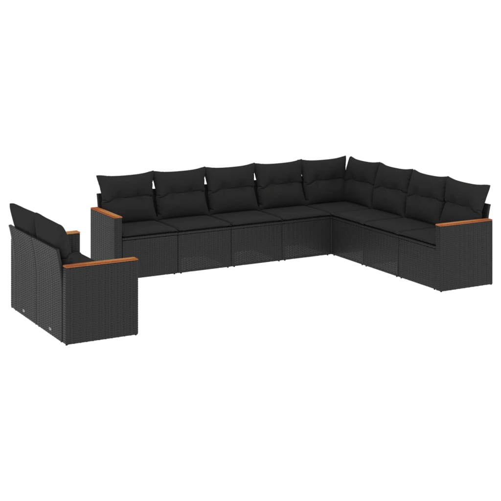 vidaXL Ensemble de salon 10 personnes avec coussins en poly rotin noir