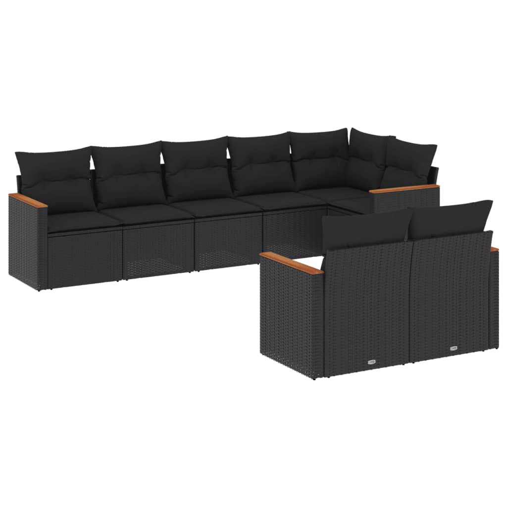 vidaXL 8-delige Loungeset met kussens poly rattan zwart