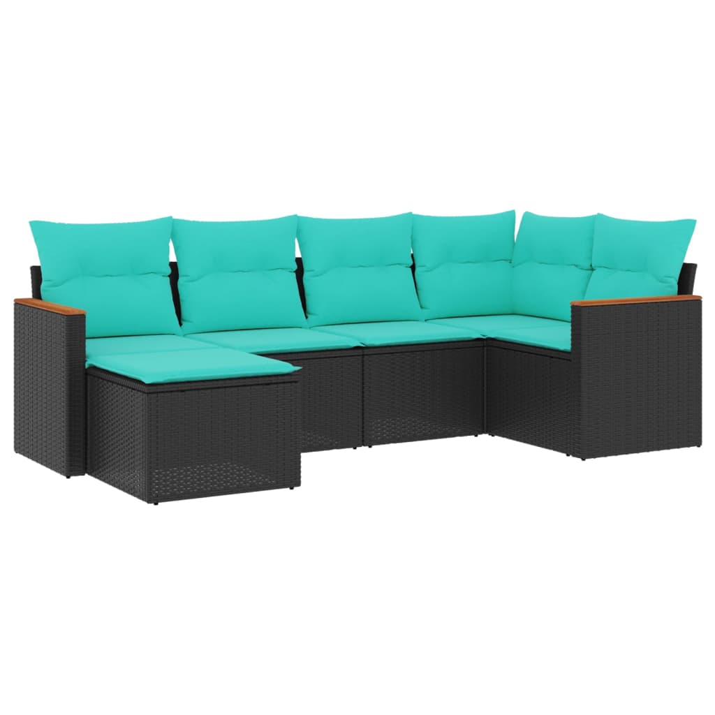 vidaXL 6-Piece Garden Sofa Set with Cushions Black Poly Rattan
