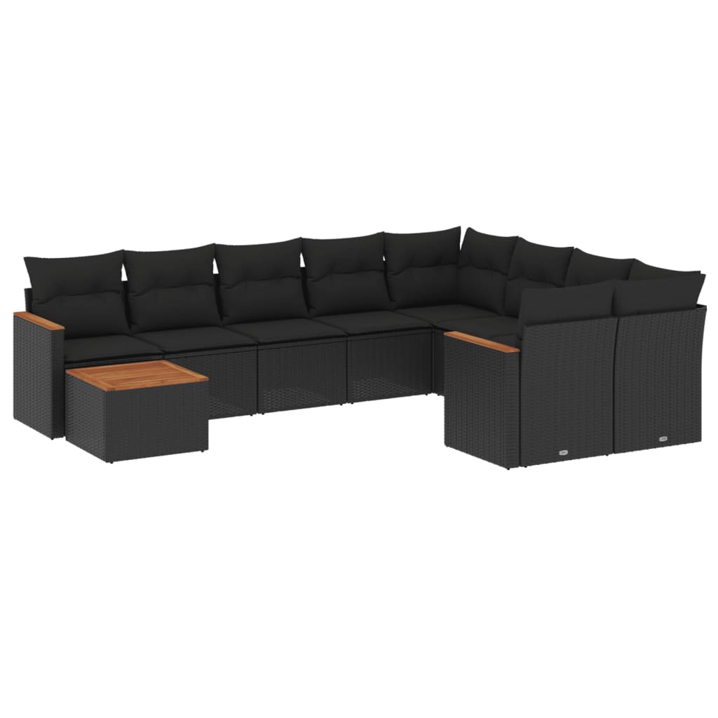 vidaXL Ensemble de salon 10 personnes avec coussins en poly rotin noir